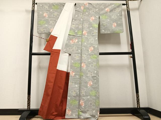 平和屋着物●上質な紬　花尽くし　正絹　逸品　AABE8126ph