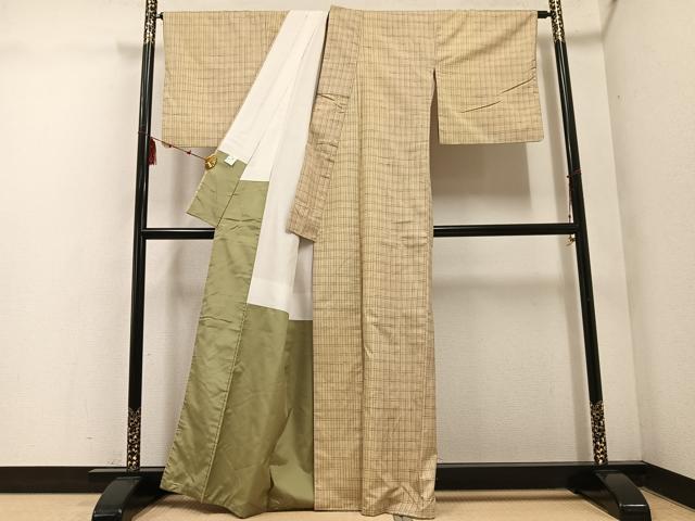 平和屋着物●上質な紬　格子　正絹　逸品　AABE8159ph