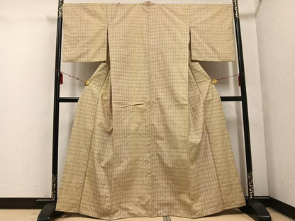 平和屋着物●上質な紬　格子　正絹　逸品　AABE8159ph