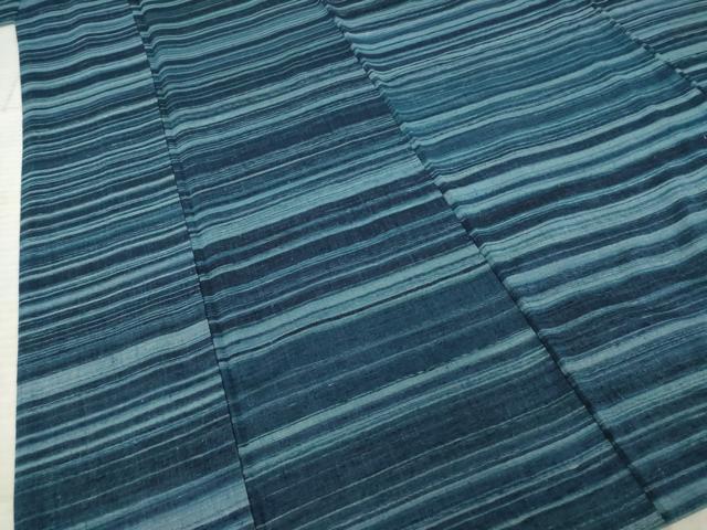 平和屋着物○郡上紬 草木染 横段文 正絹 逸品 AABE7590ck