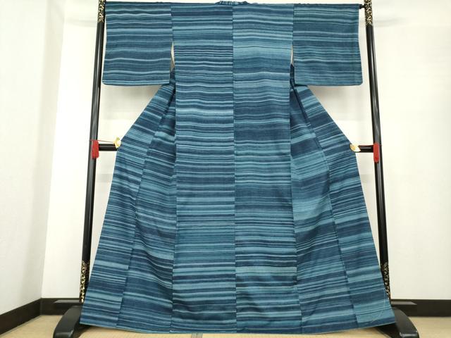 平和屋着物○郡上紬 草木染 横段文 正絹 逸品 AABE7590ck