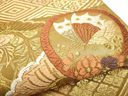 平和屋着物●六通柄袋帯　唐織　花蝶丸文　金糸　正絹　逸品　CABB9228hy