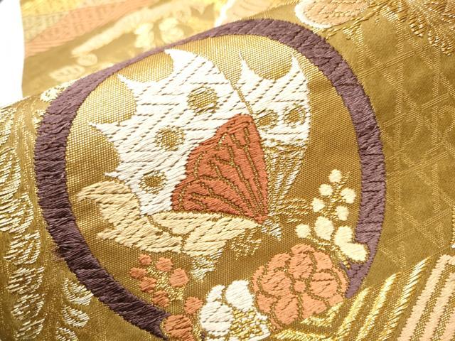 平和屋着物●六通柄袋帯　唐織　花蝶丸文　金糸　正絹　逸品　CABB9228hy