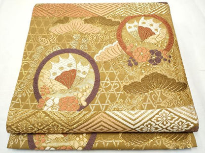 平和屋着物●六通柄袋帯　唐織　花蝶丸文　金糸　正絹　逸品　CABB9228hy