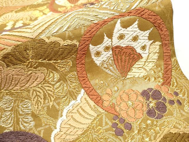 平和屋着物●六通柄袋帯　唐織　花蝶丸文　金糸　正絹　逸品　CABB9228hy