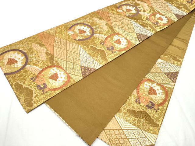 平和屋着物●六通柄袋帯　唐織　花蝶丸文　金糸　正絹　逸品　CABB9228hy