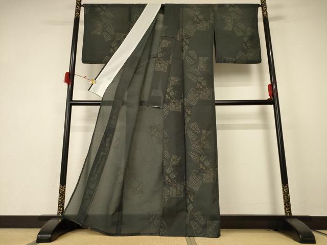平和屋着物＊夏物 小紋 紗 色紙花文 洗える着物 AABE7434jd