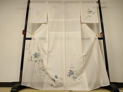 平和屋着物＊夏物 訪問着 絽 草花文 銀彩 洗える着物 AABE7423jd