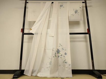 平和屋着物＊夏物 訪問着 絽 草花文 銀彩 洗える着物 AABE7423jd