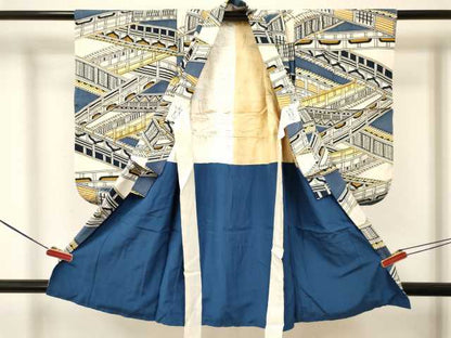 平和屋着物[]七五三　男の子　祝着・羽織・行灯袴・小物セット　風景文　逸品　DABA3593ma