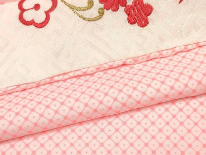 平和屋着物[]七五三　女の子　３歳　祝着　三つ身　長襦袢(単衣・半衿刺繍)セット　束ね熨斗鞠花文　暈し染め　金彩　DABA3611ma