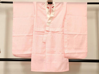 平和屋着物[]七五三　女の子　３歳　祝着　三つ身　長襦袢(単衣・半衿刺繍)セット　束ね熨斗鞠花文　暈し染め　金彩　DABA3611ma