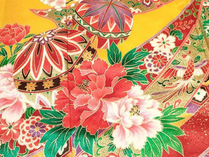 平和屋着物[]七五三　女の子　３歳　祝着　三つ身　長襦袢(単衣・半衿刺繍)セット　束ね熨斗鞠花文　暈し染め　金彩　DABA3611ma