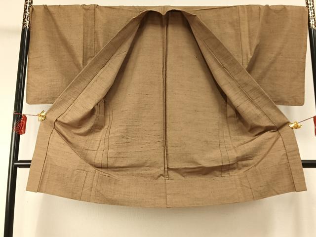 平和屋着物▽男性 紬 単衣 アンサンブル 榛色 正絹 逸品 AABE5638fy