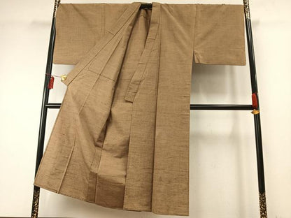 平和屋着物▽男性 紬 単衣 アンサンブル 榛色 正絹 逸品 AABE5638fy