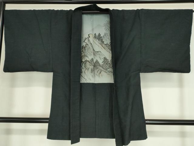 平和屋着物●男性 紬 アンサンブル 紺色 正絹 逸品 DABA4106az