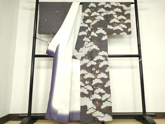 平和屋着物○訪問着 刺繍 絞り 鴛鴦花文 金彩 正絹 逸品 DABA4116az
