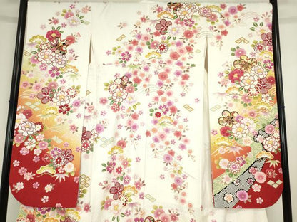 平和屋着物●豪華振袖・長襦袢(無双仕立て)セット　駒刺繍　吉祥花尽くし文　銀通し地　京都きもの友禅扱い　正絹　逸品　DABA4108az