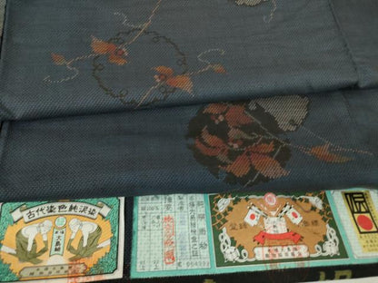 平和屋着物●本場大島紬　9マルキ　古代染色純泥染　雪輪花文　高橋一郎絹織物謹製　証紙付き　正絹　逸品　未使用　DABA4107az
