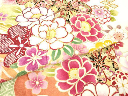 平和屋着物●豪華振袖・長襦袢(無双仕立て)セット　駒刺繍　吉祥花尽くし文　銀通し地　京都きもの友禅扱い　正絹　逸品　DABA4108az