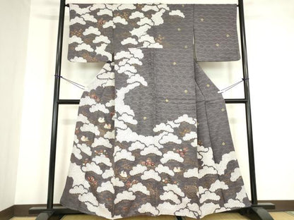 平和屋着物●訪問着　刺繍　絞り　鴛鴦花文　金彩　正絹　逸品　DABA4116az