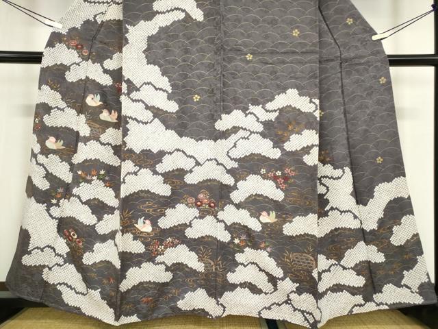 平和屋着物●訪問着　刺繍　絞り　鴛鴦花文　金彩　正絹　逸品　DABA4116az 平和屋着物○訪問着 刺繍 絞り 鴛鴦花文 金彩 正絹 逸品 DABA4116az