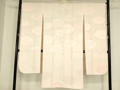 平和屋着物●振袖用長襦袢　袷　牡丹地紋　暈し染め　正絹　逸品　DABA4089az