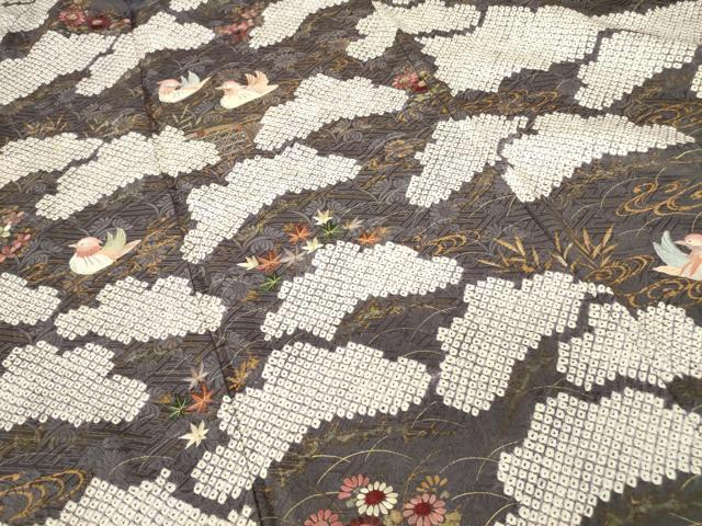 平和屋着物○訪問着 刺繍 絞り 鴛鴦花文 金彩 正絹 逸品 DABA4116az