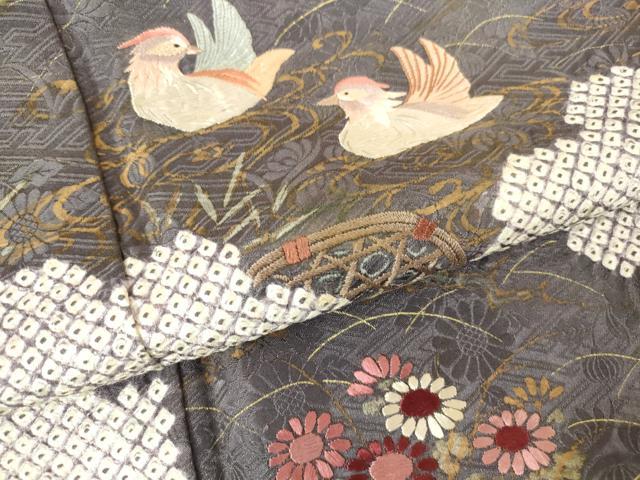 平和屋着物●訪問着　刺繍　絞り　鴛鴦花文　金彩　正絹　逸品　DABA4116az 平和屋着物○訪問着 刺繍 絞り 鴛鴦花文 金彩 正絹 逸品 DABA4116az