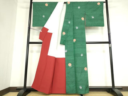 平和屋着物●伝統工芸士 馬渕登 紬 彩花 成物 証紙付き 正絹 逸品 未使用 DABA4105az