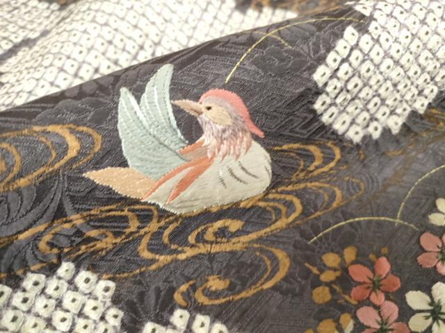 平和屋着物●訪問着　刺繍　絞り　鴛鴦花文　金彩　正絹　逸品　DABA4116az 平和屋着物○訪問着 刺繍 絞り 鴛鴦花文 金彩 正絹 逸品 DABA4116az