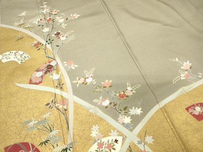 平和屋着物●訪問着 刺繍 地紙枝花文 金彩 正絹 逸品 未使用 DABA4122az