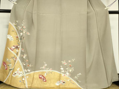 平和屋着物●訪問着 刺繍 地紙枝花文 金彩 正絹 逸品 未使用 DABA4122az