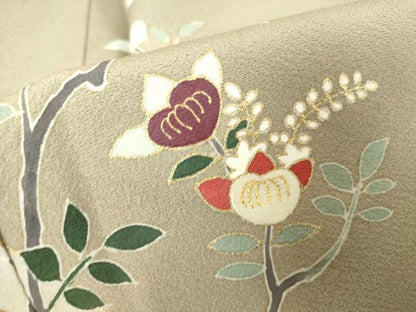 平和屋着物●訪問着 刺繍 地紙枝花文 金彩 正絹 逸品 未使用 DABA4122az