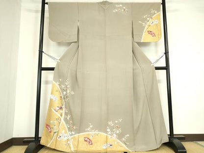 平和屋着物●訪問着 刺繍 地紙枝花文 金彩 正絹 逸品 未使用 DABA4122az