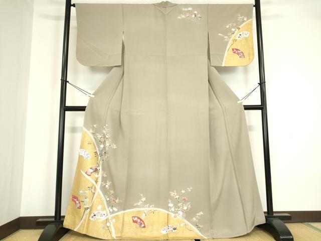 平和屋着物●訪問着 刺繍 地紙枝花文 金彩 正絹 逸品 未使用 DABA4122az