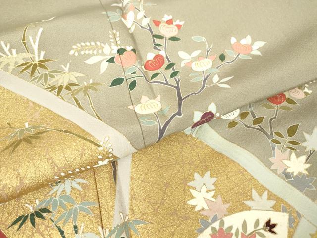 平和屋着物●訪問着 刺繍 地紙枝花文 金彩 正絹 逸品 未使用 DABA4122az