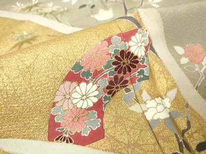 平和屋着物●訪問着 刺繍 地紙枝花文 金彩 正絹 逸品 未使用 DABA4122az