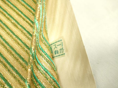 平和屋着物▼全通柄袋帯　斜線文　金糸　鈴乃屋扱い　正絹　逸品　DABA4158az