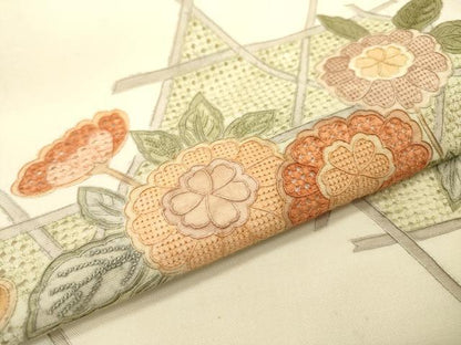 平和屋着物▼中国三大刺繍 スワトウ刺繍 汕頭刺繍 相良刺繍 総刺繍 太鼓柄袋帯 籠目花文 正絹 逸品 DAAZ6997fe