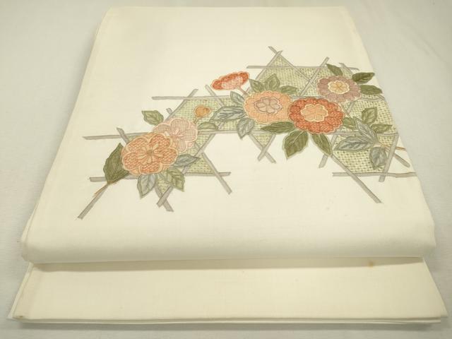 平和屋着物▼中国三大刺繍 スワトウ刺繍 汕頭刺繍 相良刺繍 総刺繍 太鼓柄袋帯 籠目花文 正絹 逸品 DAAZ6997fe