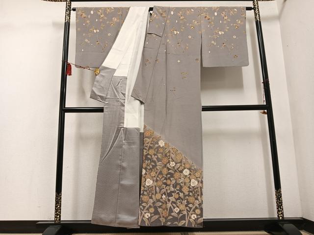 平和屋着物●訪問着　手描き　草花文　暈し染め　正絹　逸品　AABE8901ph