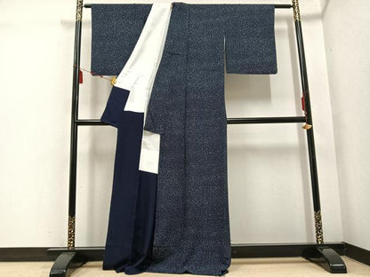 平和屋着物●藍造り国選定無形文化財　藍師・佐藤昭人　小紋　霞文　正絹　逸品　AABE8905ph
