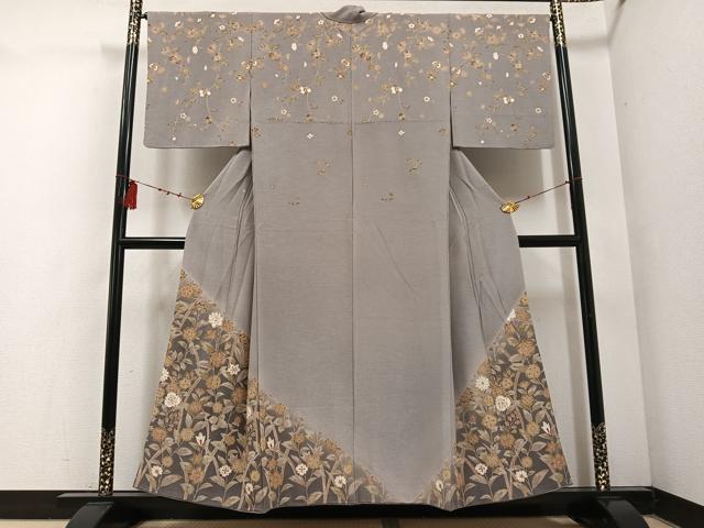 平和屋着物●訪問着　手描き　草花文　暈し染め　正絹　逸品　AABE8901ph