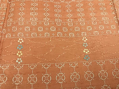 平和屋着物●訪問着　手織牛首　加賀染紬　割付文　三越扱い　反端付き　正絹　逸品　AABE8926ph