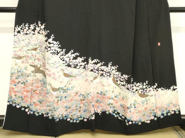 平和屋着物●本加賀友禅作家　土田双園　黒留袖　松竹梅風景文　群鶴　正絹　逸品　AABD0820ph 平和屋着物○本加賀友禅作家 土田双園 黒留袖 松竹梅風景文