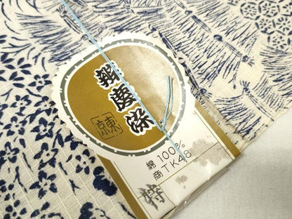 平和屋着物＊夏物　浴衣　反物　着尺　辨慶紅梅長板染　流水花文　綿　逸品　未使用　DABA7470zzz