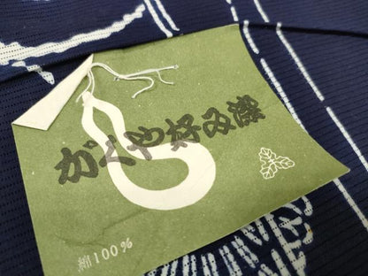 平和屋着物＊夏物 浴衣 反物 着尺 綿絽 かぐや好み染 菊唐草文 紺地 綿 逸品 未使用 DABA7473zzz