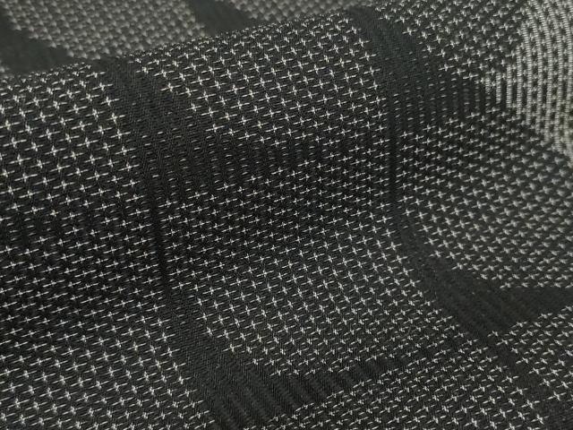 平和屋着物＊夏物 お召 反物 着尺 変わり格子 黒地 逸品 未使用 DABA7532zzz