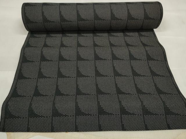 平和屋着物＊夏物 お召 反物 着尺 変わり格子 黒地 逸品 未使用 DABA7532zzz